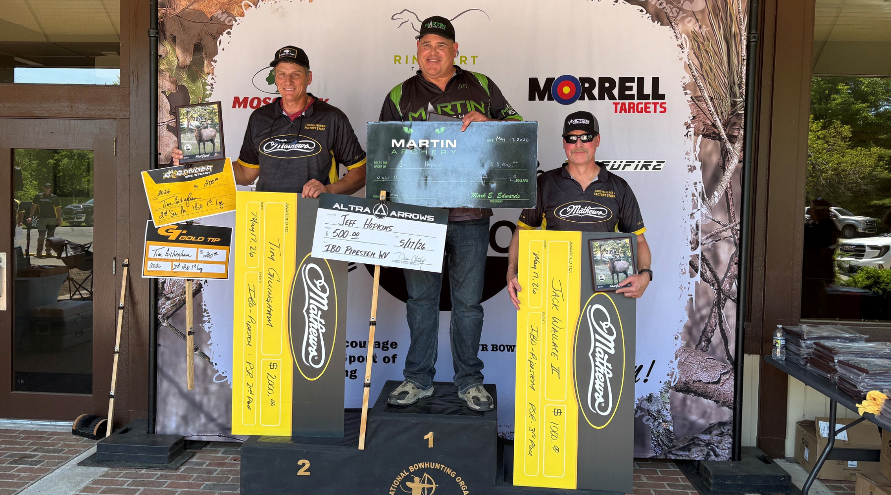 Gold Tip archer Tim Gillingham on the podium at the 2026 IBO National Triple Crown