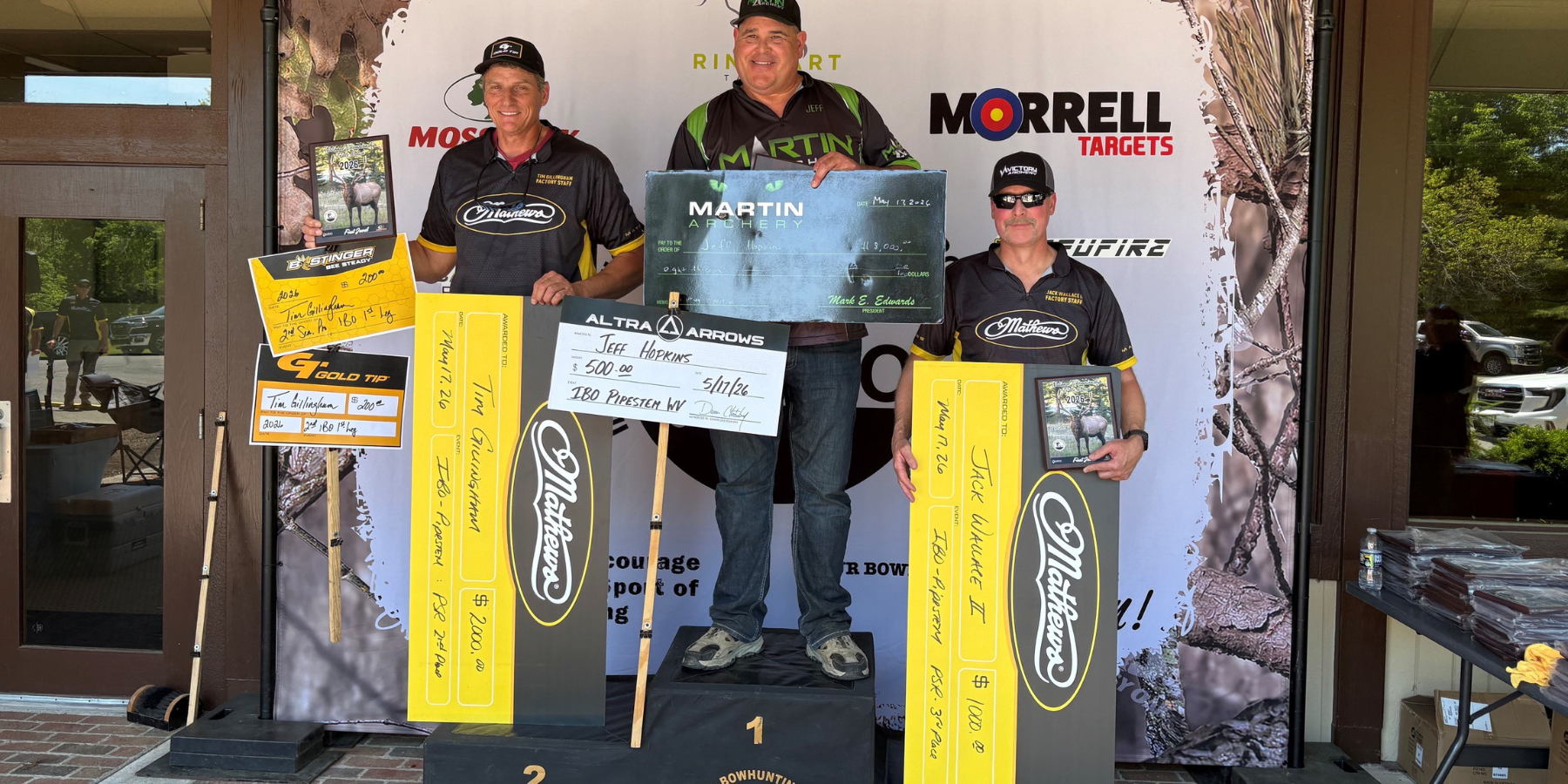 Gold Tip archer Tim Gillingham on the podium at the 2026 IBO National Triple Crown