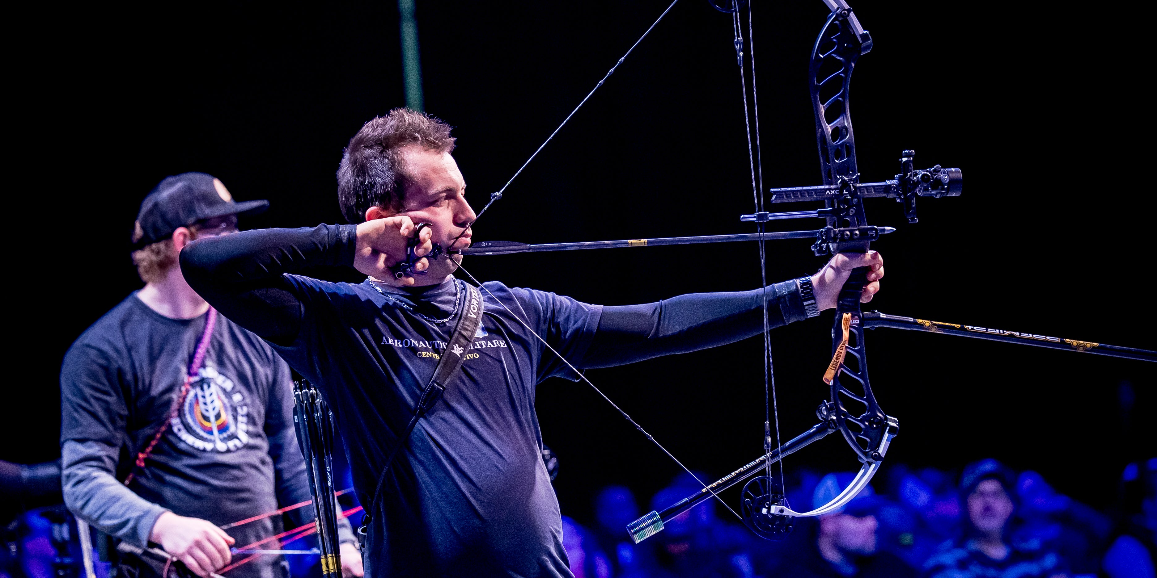Marco Morello shooting Gold Tip at a major archery event.